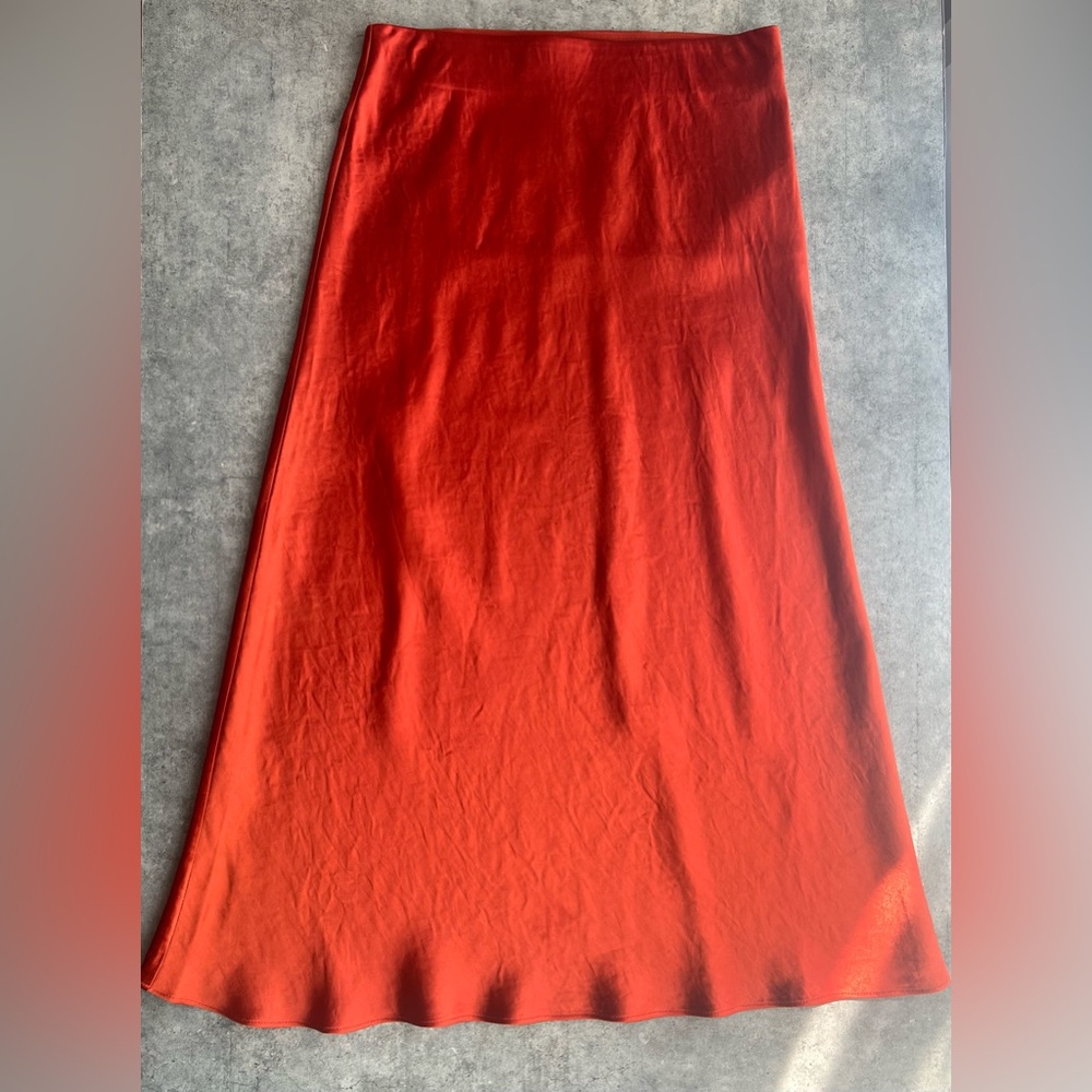 Aritzia Babaton Midi Slip Skirt Flambeau Red